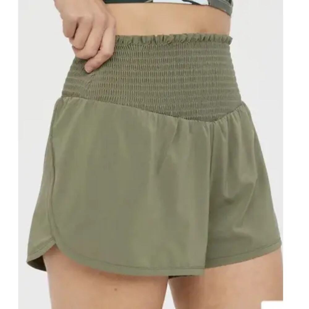 OFFLINE By Aerie Green Smocked Waist Pull On Shorts Athletic Sporty Size XXS